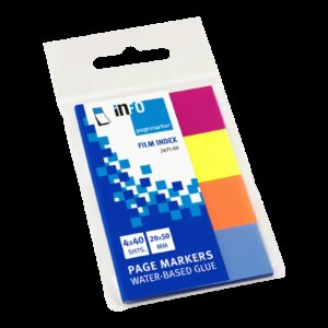 Global Notes inFO Pack de 4 Blocs de 40 Marcadores de Pagina 50 x 20mm - Colores Amarillo, Naranja, Azul y Rosa