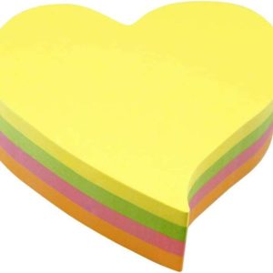 Global Notes inFO Cubo de 200 Notas Adhesivas con Forma de Corazon 68 x 68mm - Colores Verde, Rosa Amarillo y Naranja