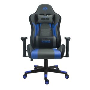 Cromad Serie Phoenix Silla Gaming - Altura Regulable con Piston de Gas Clase 2 - Reclinable hasta 180º - Cojines Lumbar y Cervical - Color Gris/Azul/Negro