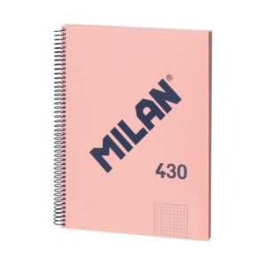Milan Serie 1918 Cuaderno Espiral Formato A4 Cuadricula 5x5mm - 80 Hojas de 95 gr/m2 - Microperforado, 4 Taladros - Color Rosa