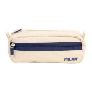 Milan Serie 1918 Estuche Portatodo Rectangular 2 Compartimentos - Tejido Resistente a las Roturas y Rasgaduras - Medidas 21x8,5x6,1cm - Color Beige