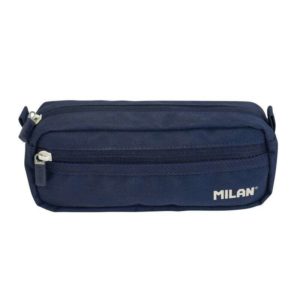 Milan Serie 1918 Estuche Portatodo Rectangular 2 Compartimentos - Tejido Resistente a las Roturas y Rasgaduras - Medidas 21x8,5x6,1cm - Color Azul Oscuro