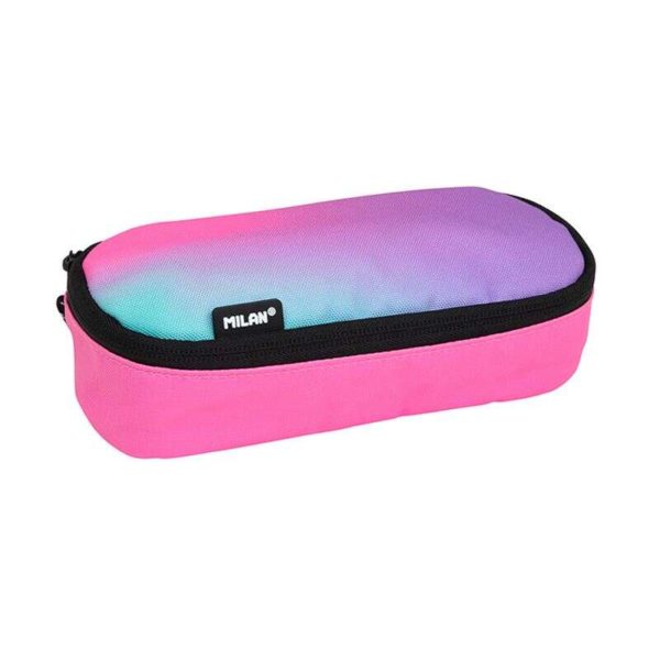 Milan Sunset Estuche Portatodo Ovalado - Compartimento Interior de Malla - Tejido Resistente a las Roturas y Rasgaduras - Medidas 20.5x9x5.5cm - Color Rosa