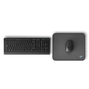 Energy Sistem Raton + Teclado de Oficina Inalambricos + Alfombrilla - Interruptores Silenciosos - QWERTY - Inalambrico - Bateria Interna - Resistente al Agua - Color Negro