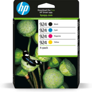 HP 924 Pack de 4 Cartuchos de Tinta Original Negro, Amarillo, Magenta y Cyan - 6C3Z1NE