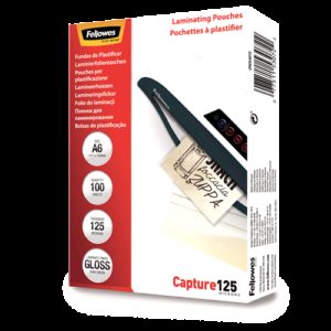 Fellowes Pack de 100 Fundas de Plastificar de 125 Micras - Tamaño A6 - Flechas Indicadoras de uso - Acabado en Brillo