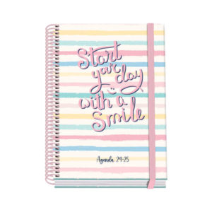 Dohe Smile Agenda Escolar Espiral A5 - Semana Vista - Papel 70g/m2 - Cubierta de Carton Plastificado - Cierre de Goma Elastica