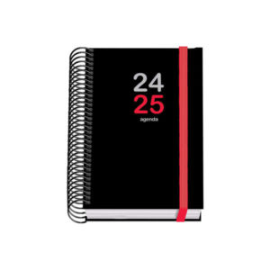 Dohe Elite Agenda Escolar Espiral A6 - Dia Pagina - Papel 70g/m2 - Cubierta de Carton Plastificado - Cierre de Goma Elastica - Color Negro