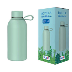 Dohe Botella Reutilizable 350ml - Acero Inoxidable de Doble Pared - Libre de BPA - Tapon Hermetico Antigoteo de Acero Inoxidable - Recubierta de Caucho - Color Verde