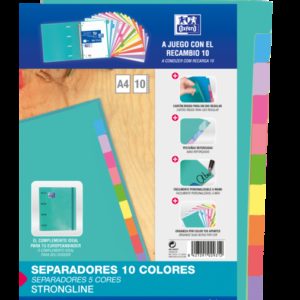 Oxford Strongline A4 Separadores - 10 Posiciones de Diferentes Colores - 4 Taladros - Cartulina 200gr