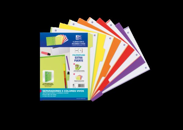 Oxford Strongline A4 Separadores 5 Posiciones - 4 Taladros - Plastico Opaco - 500 Micras - Colores Surtidos