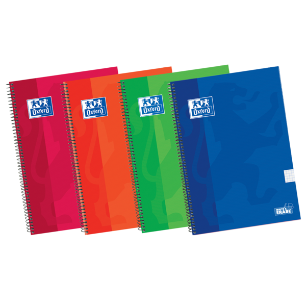 Oxford School Classic Write&Erase 4º Cuaderno Espiral - Tapa Extradura Resistente - 4x4 con Margen - 80 Hojas - Colores Surtidos