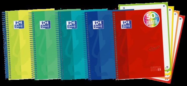 Oxford School Touch A5+ Europeanbook - Tapa Extradura Resistente - 120 Hojas de Colores Vivos - Cuadricula 5x5