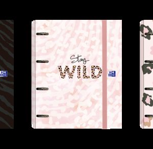 Oxford Animal Print Europeanbinder - Tapa Extradura con Diseño Animal Print - Lomo de 45mm - Anillas de 4Dx35mm - Incluye Recambio 5x5 Pastel