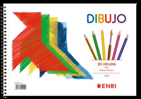 Enri Pajarita Bloc de Dibujo A4+ - Tapa Blanda - 20 Hojas 120gr - Microperforado - 2 Taladros - Liso