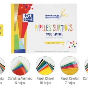 Oxford Manualidades Bloc Encolado Papeles Surtidos A4+ - Tapa Blanda - 42 Hojas - Ideal para Proyectos Creativos