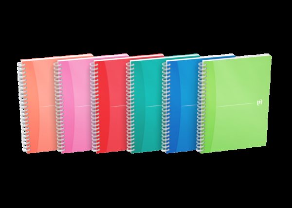 Oxford Office My Colours Cuaderno Espiral A5 - Tapa de Plastico Resistente - Espiral Doble para Mayor Durabilidad - Cuadricula 5x5 Ideal para Matematicas - 90 Hojas de Alta Calidad - Colores Surtidos