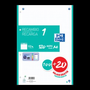 Oxford School A4 Recambio - 100+20 Hojas - Color Ice Mint