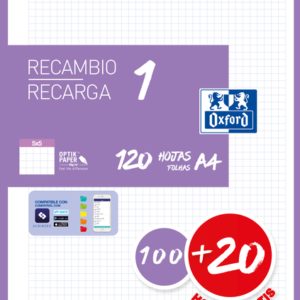 Oxford School A4 Recambio - 5x5 - Promocion 100+20 Hojas - Color Lila