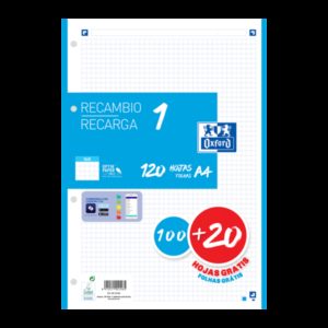 Oxford School A4 Recambio - 5x5 - 100+20 Hojas - Color Turquesa