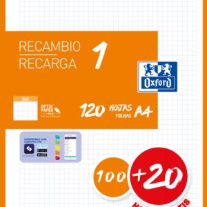 Oxford School A4 Recambio - 5x5 - 100+20 Hojas - Color Naranja