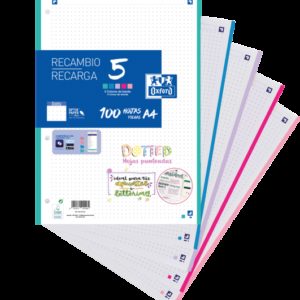 Oxford School Pack de 5 A4 Recambio - Dots 100 Hojas - Colores Surtidos