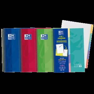 Oxford School Classic A4+ Europeanbook - Tapa Extradura Resistente - 100 Hojas Cuadriculadas 5x5 - 5 Pestañas Troqueladas - Colores Surtidos
