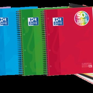 Oxford School Classic A4+ Europeanbook - Tapa Extradura Resistente - 50% mas Hojas Gratis - 5x5 Cuadricula - 120 Hojas - Colores Surtidos