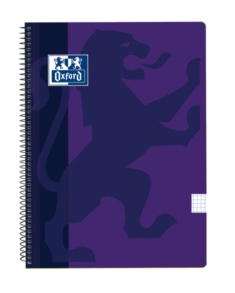 Oxford School Classic Cuaderno Espiral Tapa de Plastico Folio 4x4 - 80 Hojas - Tapa de Plastico Resistente - Cuadricula 4x4 con Margen - Color Lila