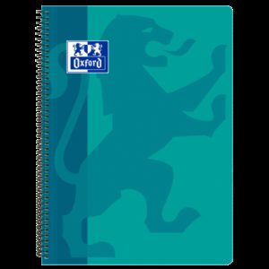 Oxford School Classic Cuaderno Espiral Tapa de Plastico Folio 4x4 - Resistente Tapa de Plastico - Cuadricula de 4x4 con Margen - 80 Hojas de Alta Calidad - Color Aqua