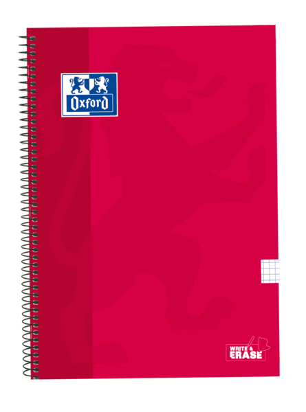Oxford School Classic Cuaderno Espiral Tapa Extradura Write&Erase - Folio 4x4 con Margen - 80 Hojas - Color Rojo