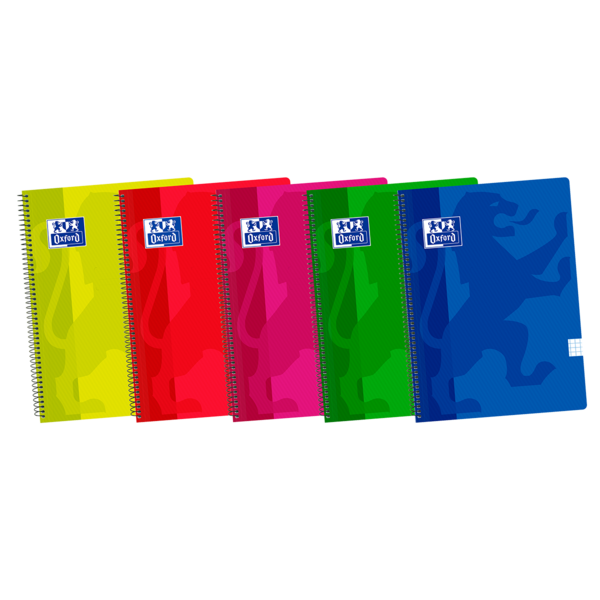 Oxford School Classic Fº Cuaderno Espiral - Tapa de Plastico Resistente - Cuadricula 5x5 con Margen - 80 Hojas - Colores Surtidos