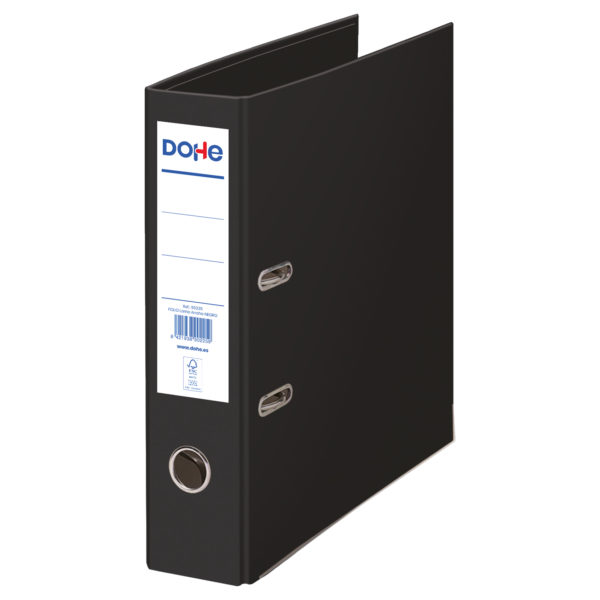 Dohe Archivador Ecofile Folio 320x285mm - Carton Rigido Forrado - Ollao, Rado, Tarjetero Adhesivo - Cantonera Metalica - Mecanismo de Palanca - Color Negro