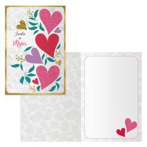 Dohe Tarjeta de Felicitacion para Parejas - 11.5x17cm - Impresion a Todo Color - Estampaciones con Pelicula de Color - Estampacion en Seco - Papel Offset Blanco de 300gr - Incluye Sobre de Color