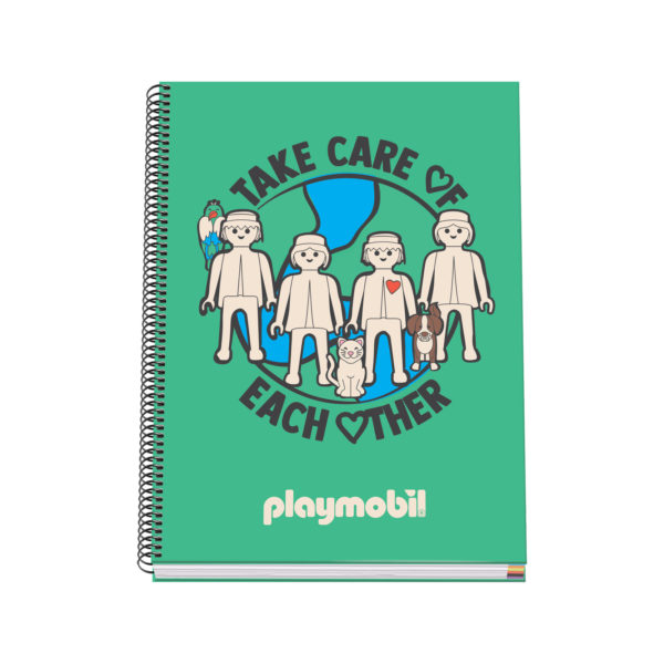 Dohe Playmobil Cuaderno Espiral de 100 Hojas Microperforadas Cuadricula 5mm A4 - Tapa Dura Carton Forrado - Bandas de Color