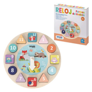 Dohe Juego Educativo de Formas Geometricas de Madera - Bordes Redondos - Tacto Suave - Colores Llamativos - Motivo Reloj - Estimula la Coordinacion Ojo-Mano - Fomenta la Imaginacion