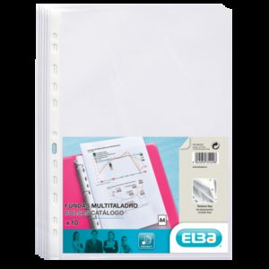 Elba Pack de 10 Fundas Multitaladro Standard A4 - Material de PP de 70? - Transparente y Cristalino