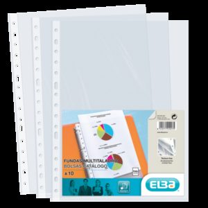 Elba Pack de 10 Fundas Multitaladro Standard Folio - Material de PP de 70? - Transparente y Cristalino
