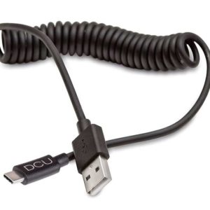 DCU Tecnologic Cable Rizado USB Tipo C a USB - 1.5m - Transmision Rapida y Estable de Datos - Conectores de Aluminio Duraderos - Color Negro