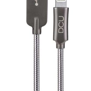 DCU Tecnologic Cable Lightning Pure Metal - Conector USB 2.0 y C89 - Resistente a Deshilacharse, Doblarse y Romperse - Recubrimiento de PVC con Trenzado de Acero - Color Metal