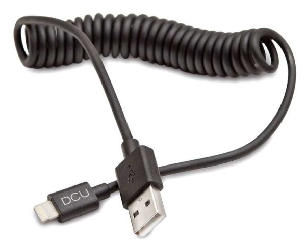 DCU Tecnologic Cable Lightning Rizado - 1.5m - Conductor de Cobre - Conectores de Aluminio - Color Negro