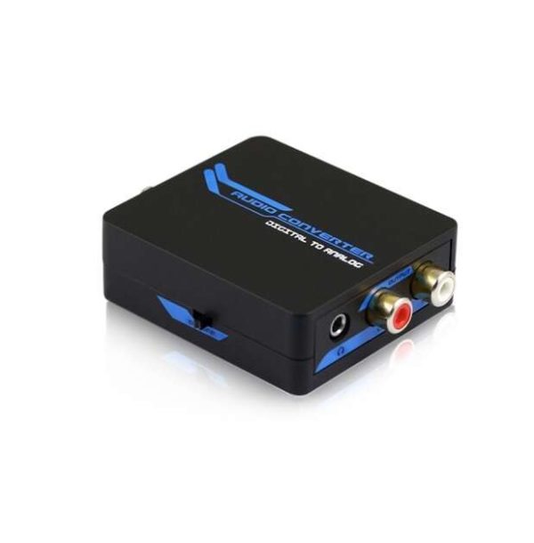 DCU Tecnologic Convertidor Digital Coaxial + Optical Toslink a Audio Aux - Convierte Audio Digital a Analogico RCA y Jack 3.5 mm Simultaneamente - Frecuencias de Muestreo hasta 192 Khz - Seleccion Automatica de Entrada - Color Negro