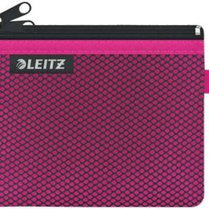 Leitz WOW Bolsa Porta-Todo Pequeña 2 Compartimentos - Tamaño 105x6x140mm - Lavable y Duradera - Cierre de Cremallera - Color Fucsia