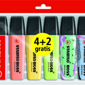 Stabilo Boss Pack de 4 Marcadores Fluorescentes Pastel + 2 Marcadores by Ju Schnee - Trazo entre 2 y 5mm - Tinta con Base de Agua - Colores Surtidos